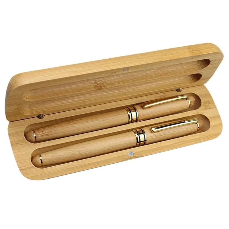 Bamboo Wooden Stationery Students Business Office Ballpoint Pen And Gift Box Elegant Fancy Nice Pens Set Kit Gift Pen Set