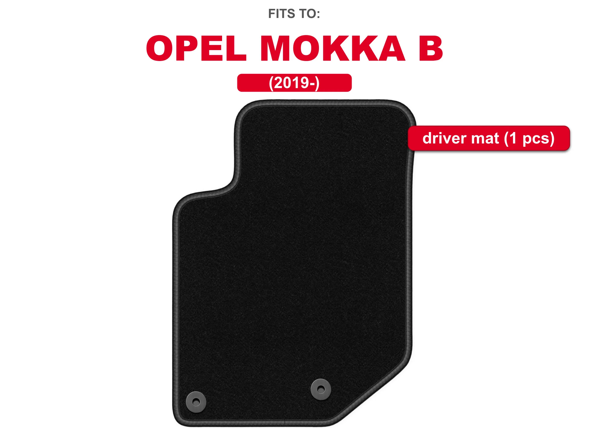 Zwarte velours bestuurdersvloermat voor: Opel Corsa F 2019–, hatchback auto vloermat, 1 stuk voor de voeten van de bestuurder, op maat gemaakt