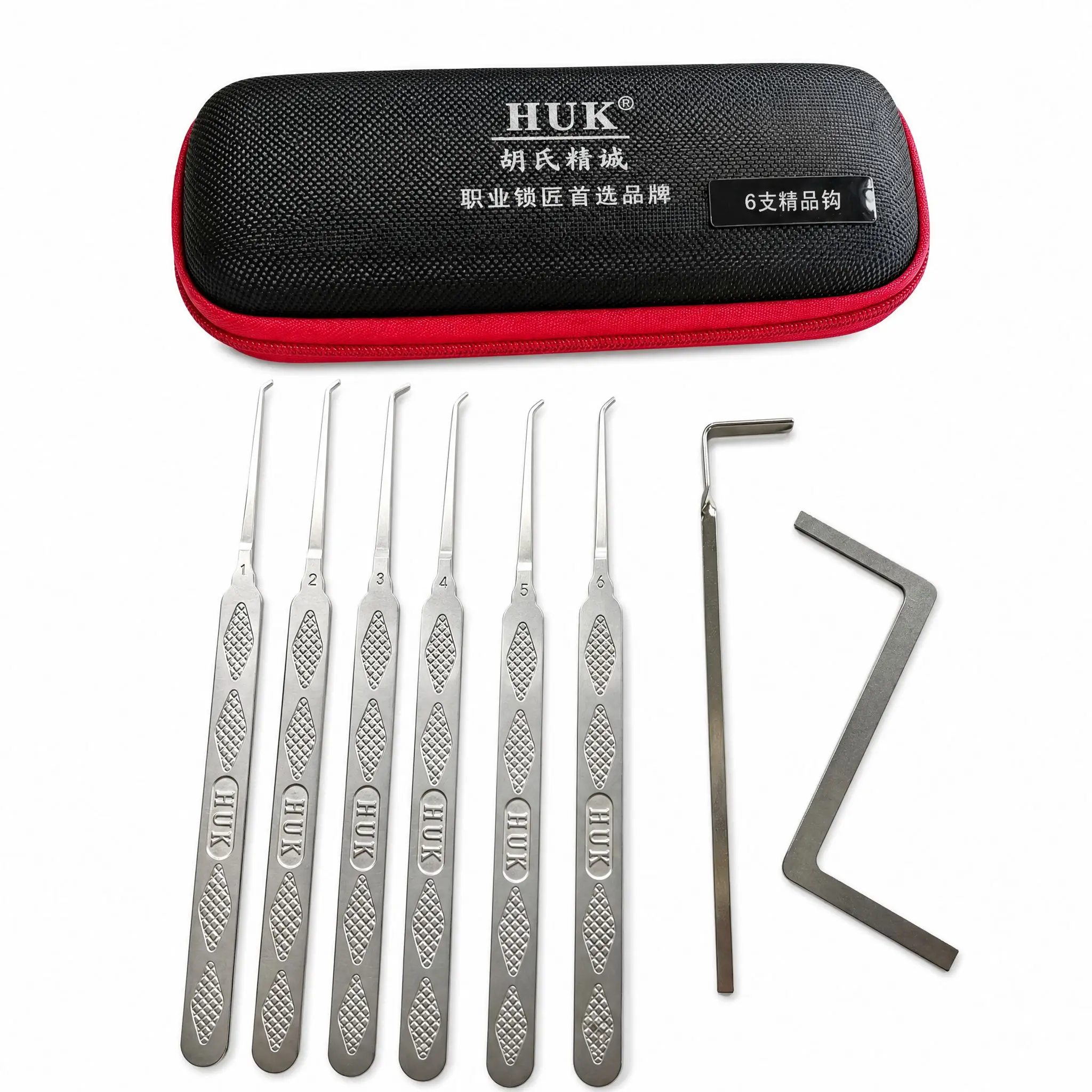 HUK 8-Piece Lock Pick Set, 6 Stainless Steel Hook Picks & 2 Tension Wrenches for Locksmith