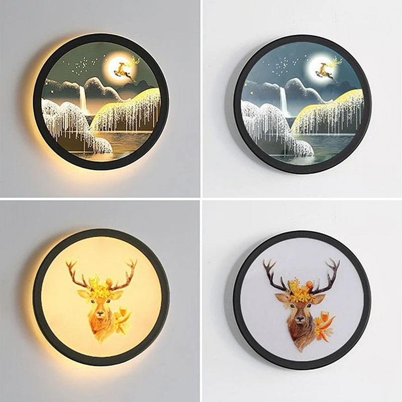 Vintage Mural LED Wall Lamps Industrial Round Acrylic Picture Sconce Bedside Bedroom Loft Hotel Home Decor Wall Lighting Fixture