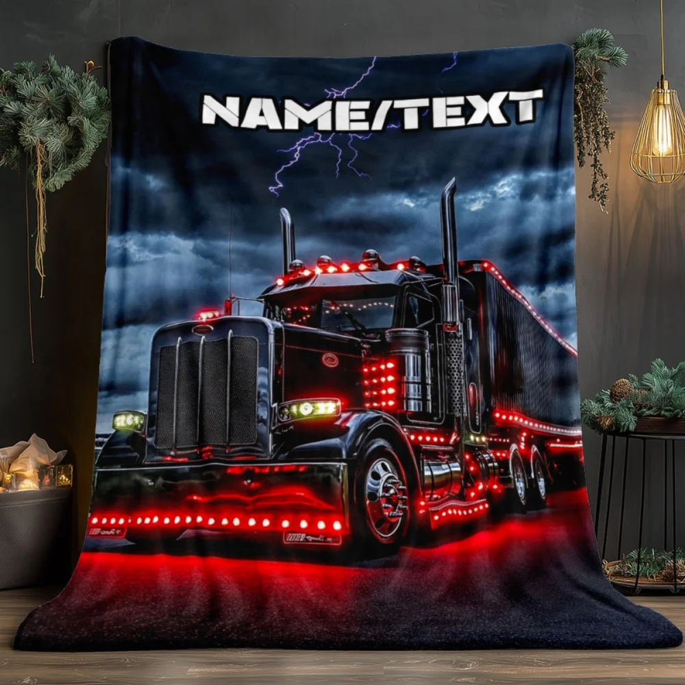 Customized name fire truck flannel blanket, suitable for sofas, beds, birthdays, children, friends, gifts