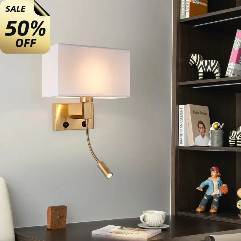 

Bedside Wall Lamp LED E27 with Rotation Spotlight Modern Fabric Lampshade Reading Wall Light Sconce for Bedroom Home Decoration