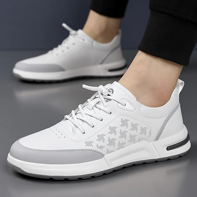  حذاء رياضي برباط للرجال 2025 - جزء علوي من الجلد، نعل مكتنز مع زيادة الارتفاع، مسامي ومريح، متين وغير قابل للانزلاق، عصري #5