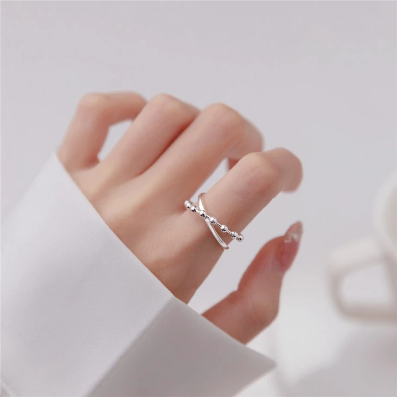 Sole Memory Double Layer Hollow Cross Column Creativity Ins Silver Color Resizable Opening Ring For Women Luxury Jewelry SRI1161