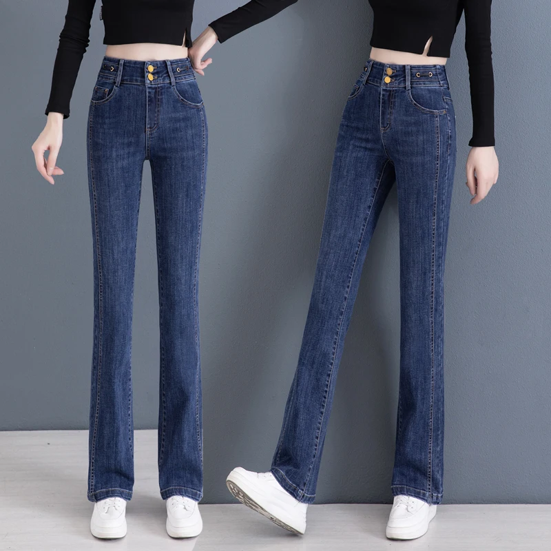 

Blue High Waist Slimming Stretchy Women's Jeans Spring 2025 New Sle Bell Bot Long Pants Denim Fabric Faionable Trousers