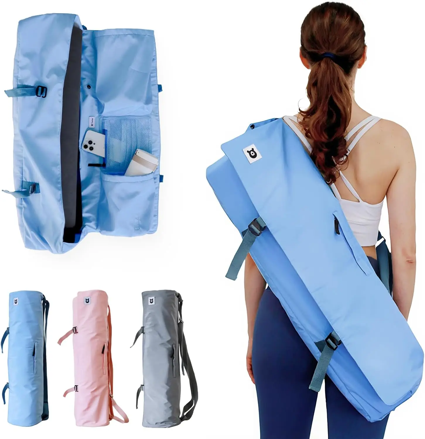 Gepolsterte Yogamattentasche mit verstellbarem Tragegurt, passend für 26-Zoll-Matten, mehrere Aufbewahrungsfächer, langlebig für Fitness