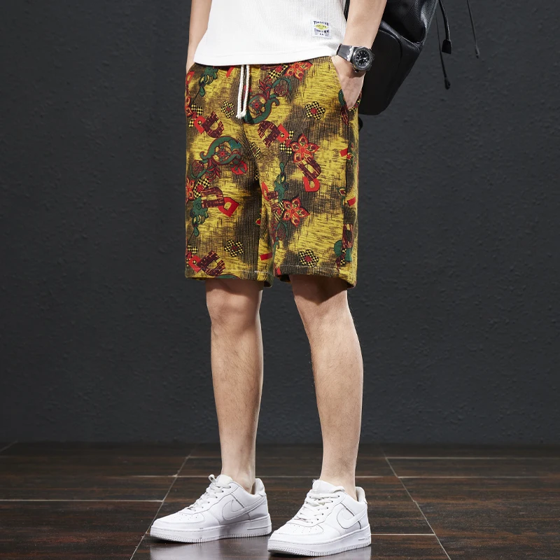 

2024 Summer New Chinese Style Printed Beach Pants Men's Loose Trendy Capris Street Leisure Outdoor Shorts