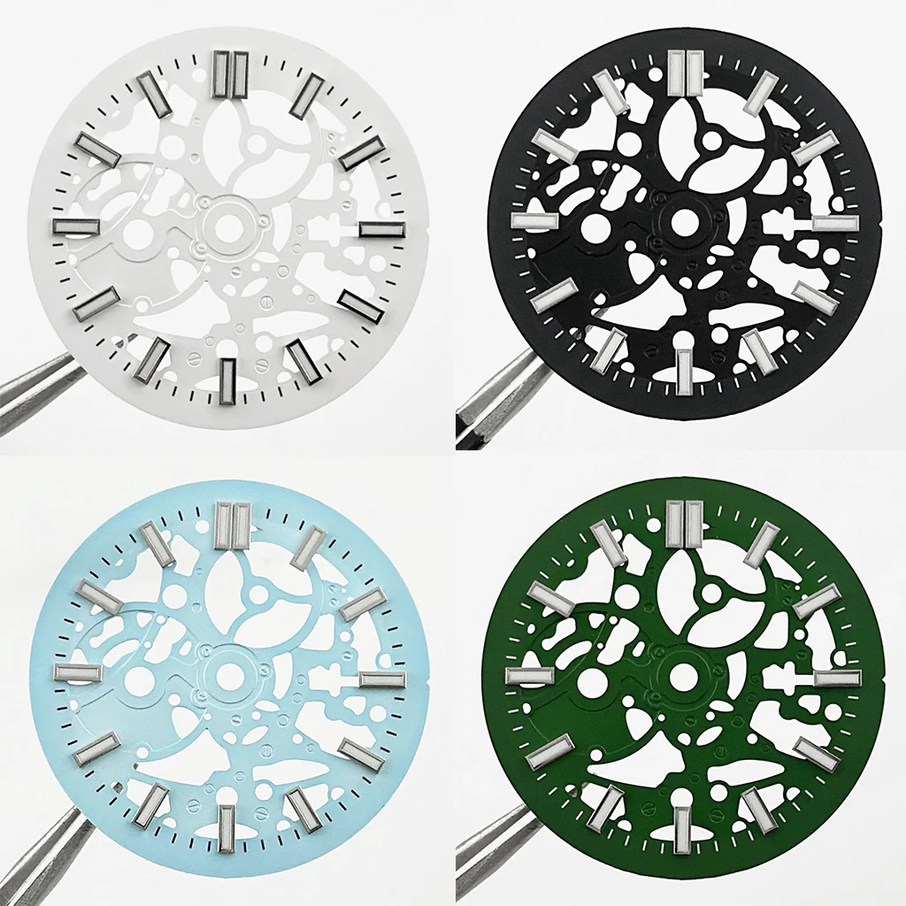 NH70 29.5mm Hollow skeleton dial Black blue green white dial green luminous suitable for NH70 NH72 movement