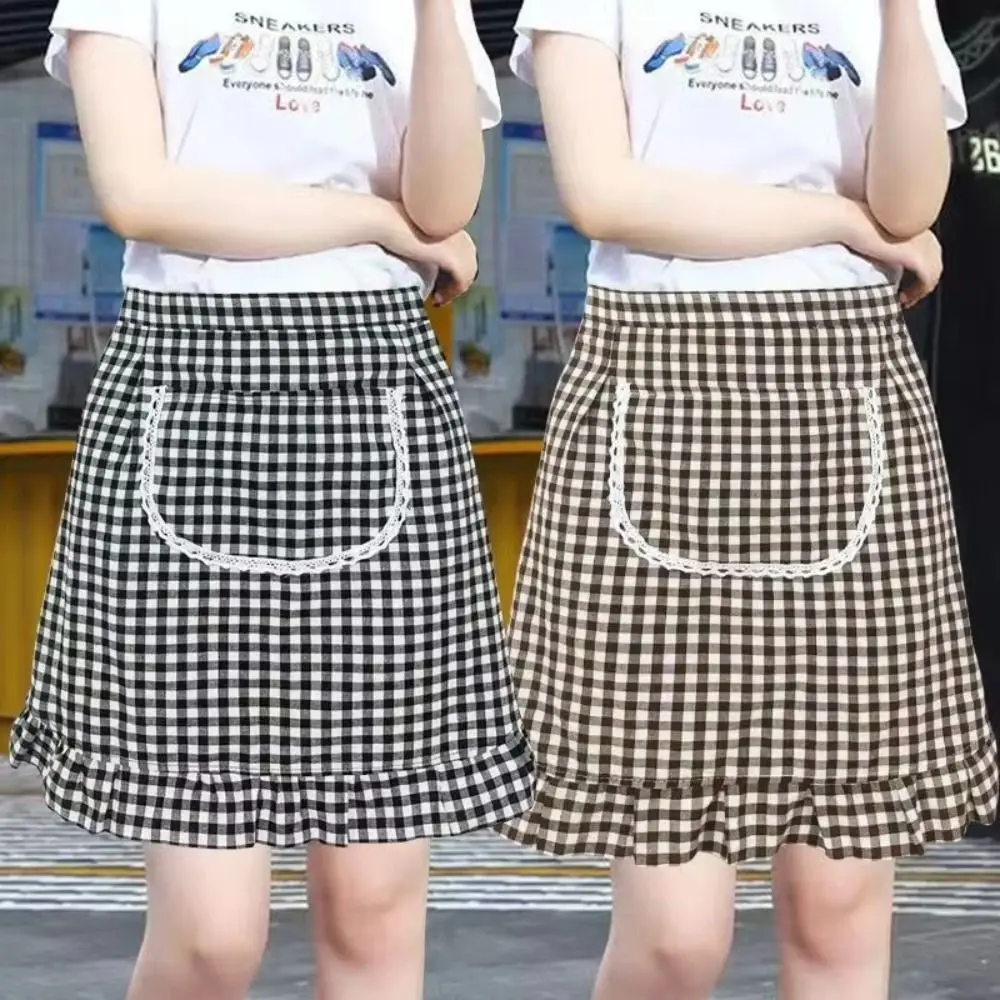 New Cotton Half-length Apron Stain-resistant Breathable Kitchen Apron Square Check Cooking Work Clothes for Cooking or Work