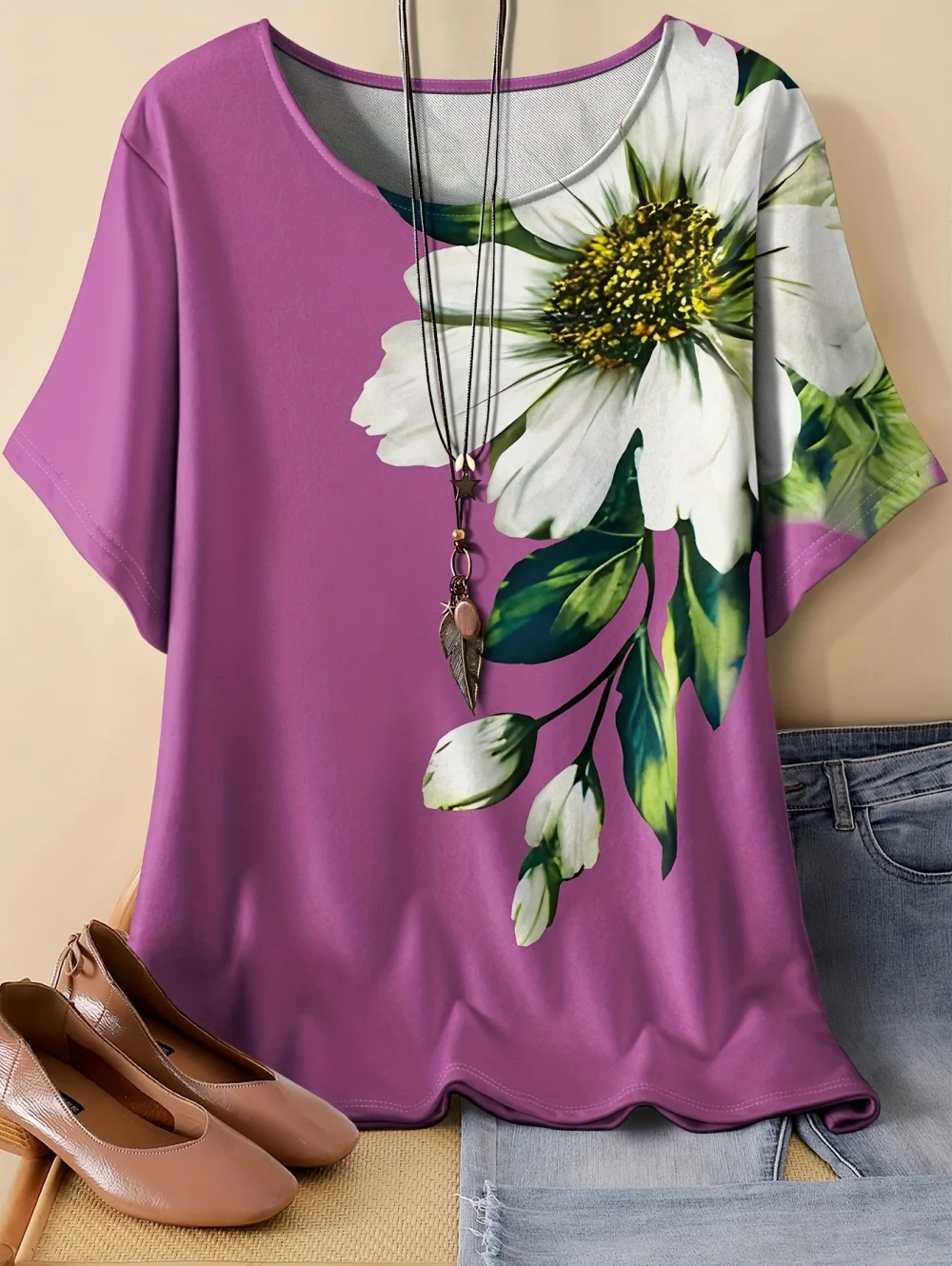 2026 Women's T-Shirt 3D Floral Pattern Print Short Sleeve O-Neck Short Sleeves Tees Graphic T-Shirts Oversized Women' S Clothes view 6