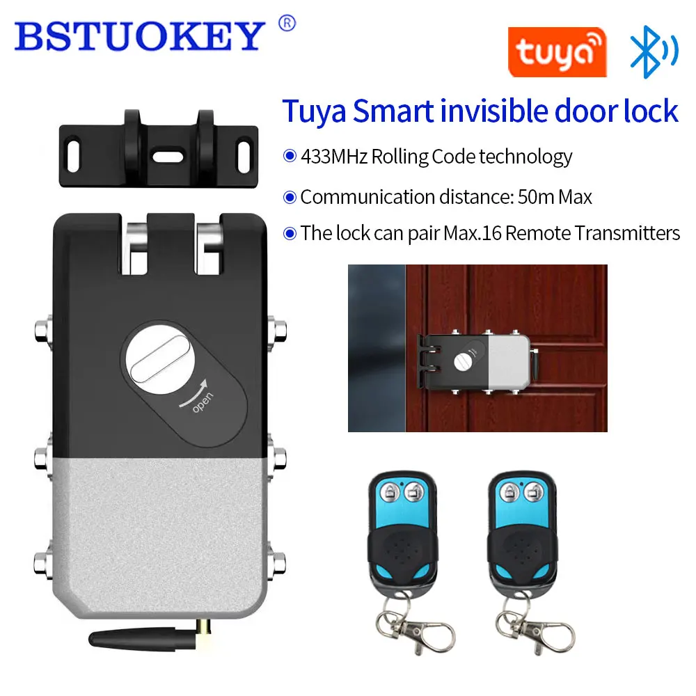 Tuya APP Remote Control Electric Wireless Motor Lock Keyless Entry Invisible Smart Door Lock No Drill Hole-free Instalation VD09