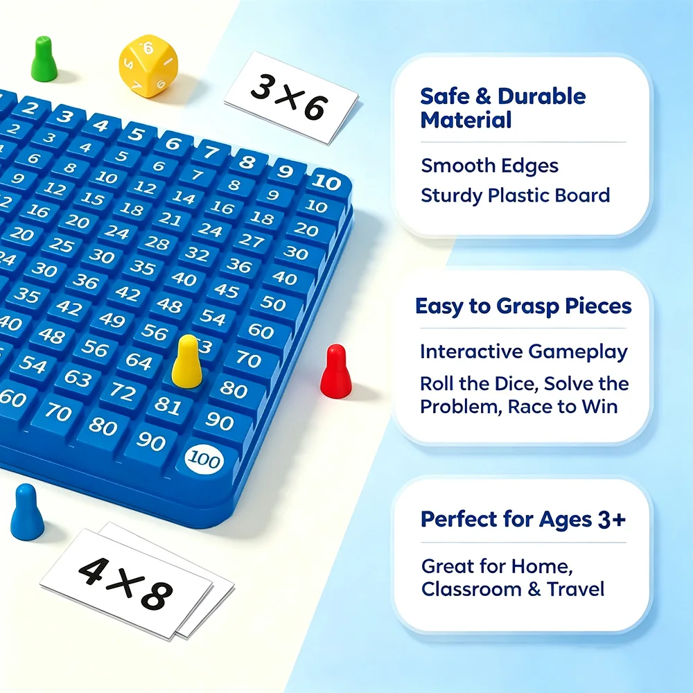 Multiplication Game Board for Kids, Educational Learning Toys with Multiplication Cards, Math Board for Focused Daily Practice