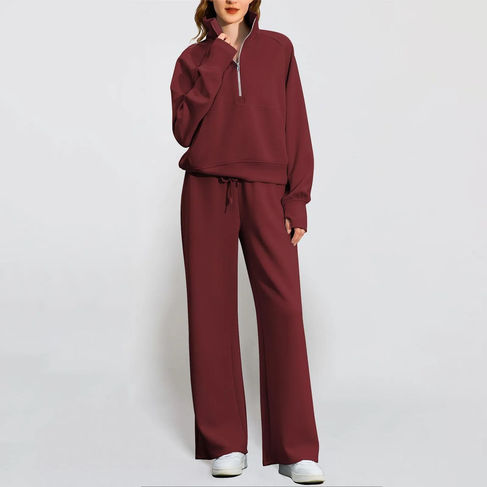 Solid Thick Warm Women Tracksuit 2 Piese Set Winter Fleece Sweatpants And Sweatshirts Purple Suit Set Women Pants Set Ladies