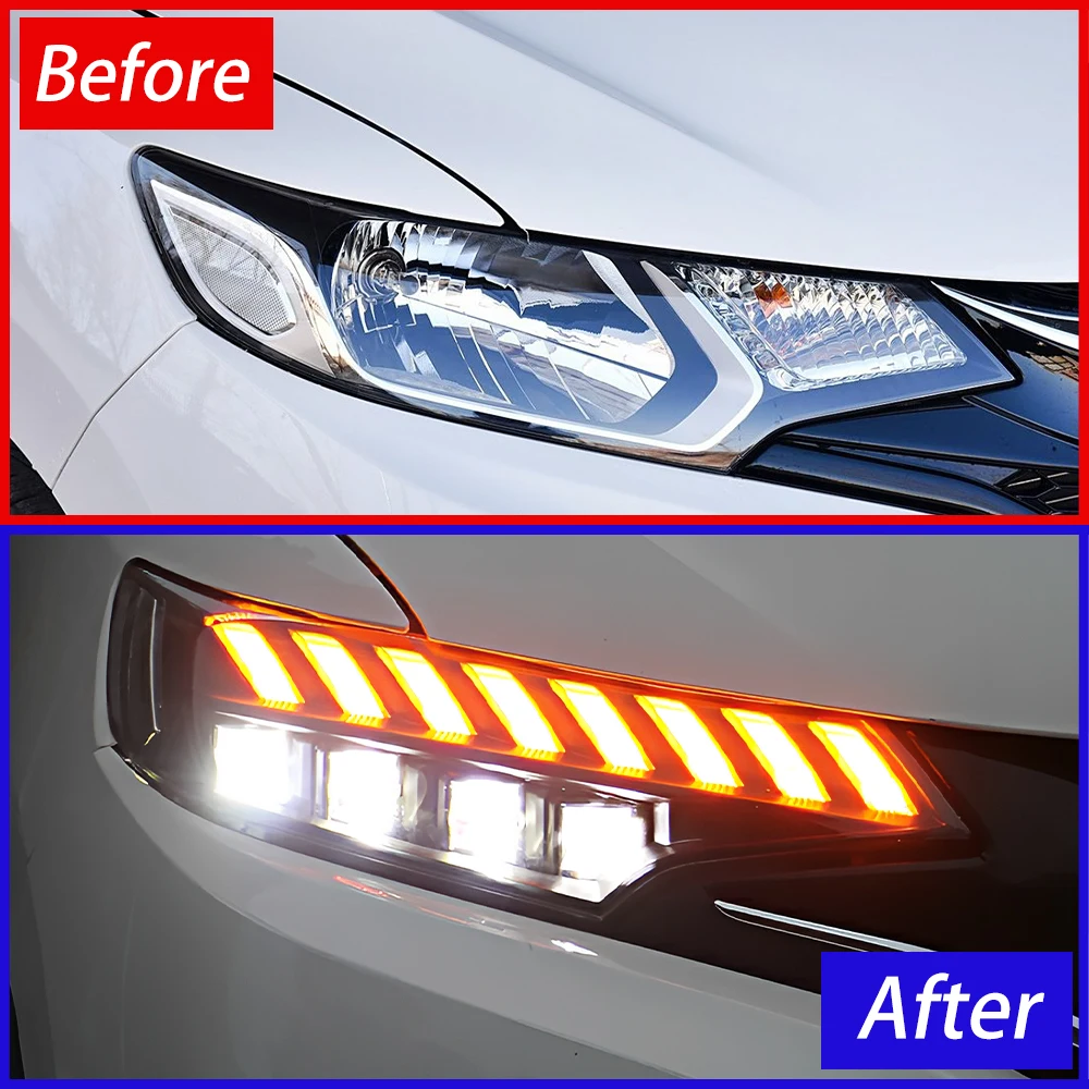 Car Front Lamps For Honda Fit GK5 2014-2020 LED Auto Headlights Assembly Upgrade Streamer Dynamic 4 Projector Lens Accessories