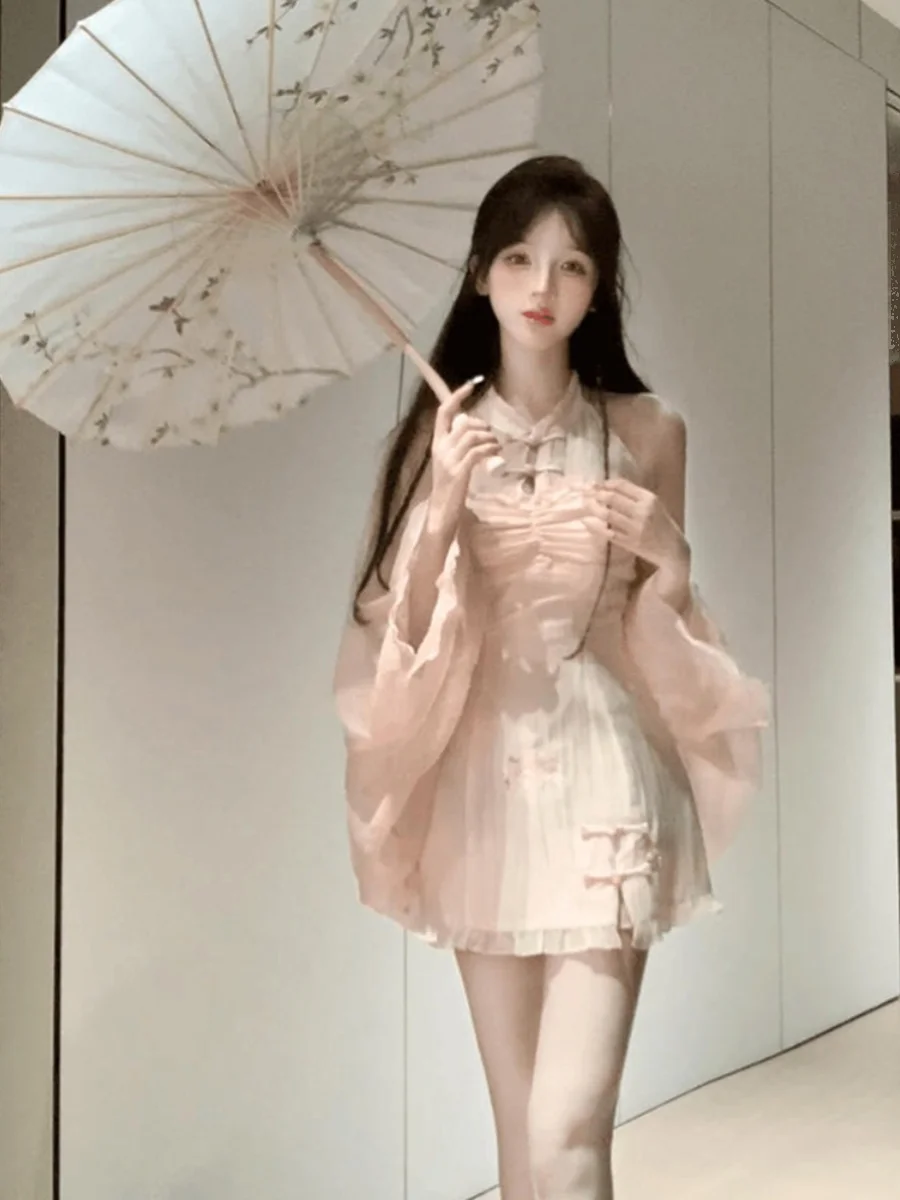 

XZY Xinzhengyan Летний новый комплект в китайском стиле: короткая юбка и платье без рукавов для полных женщин, в стиле Sweet Spicy Girl, национальный стиль B...