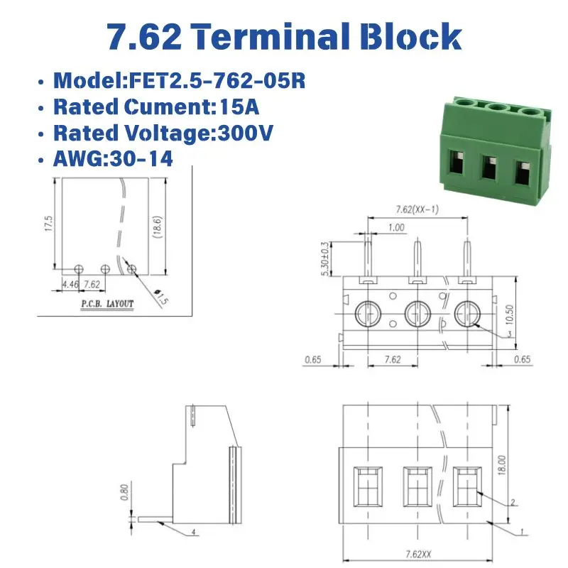 25PCS 50PCS DG129R KF129R 7.62mm Pitch Green 90 Degree Bent Pin Screw PCB Terminal Block Modular Connector