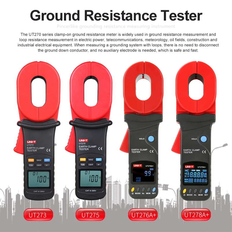UNI-T Clamp Earth Ground Resistance Tester UT276A+ UT278A+ Digital Clamp Meter Leakage Current Detection Auto Range Data Storage