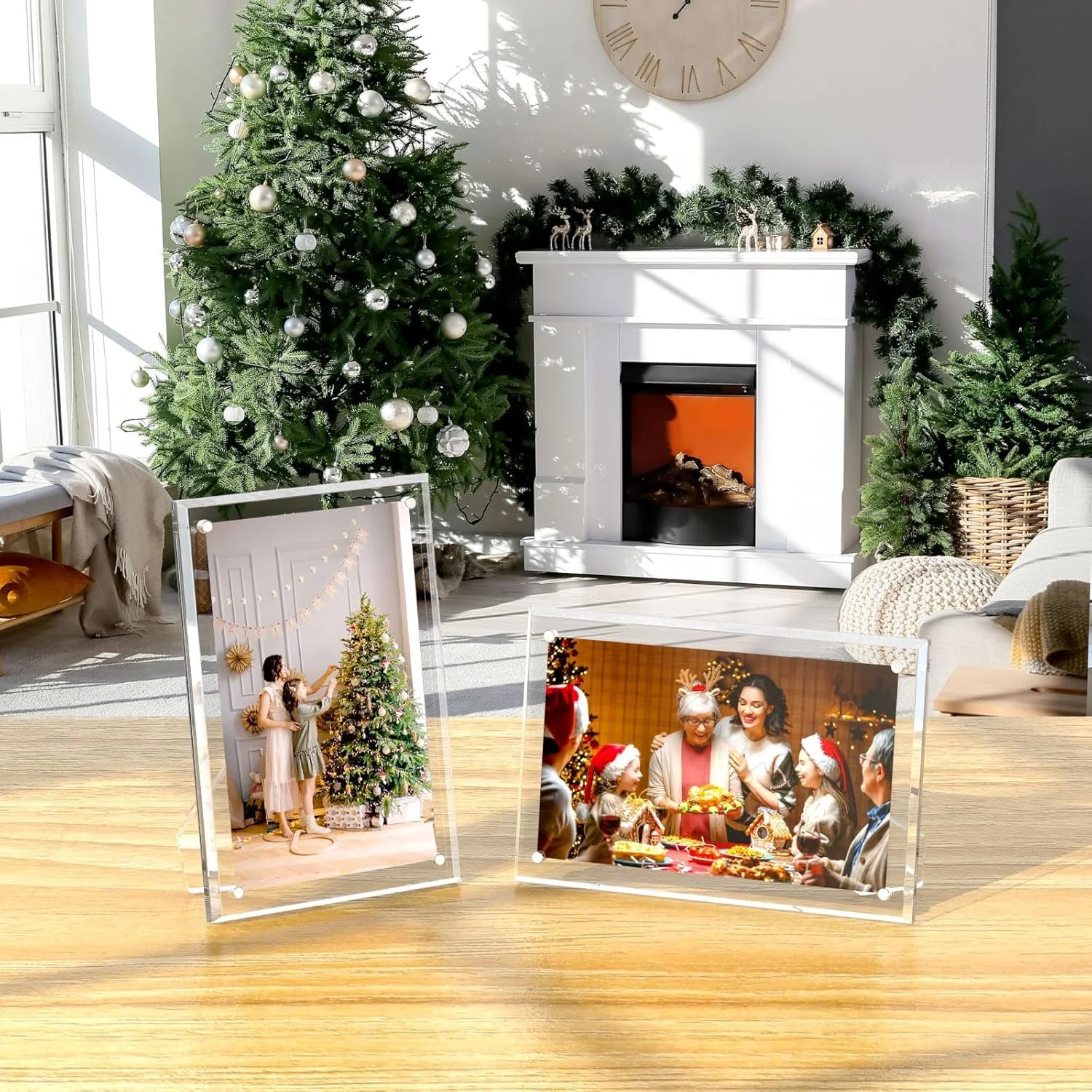 2 Pack Acrylic Picture Frames with Stands Magnetic Photo Frame Gift for Desktop Display Home Decoration