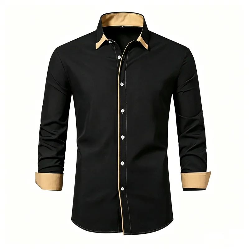 Men's shirt with contrasting collar and corner cuffs design, long sleeved shirt with lapel, business casual men's shirt XS-6XL
