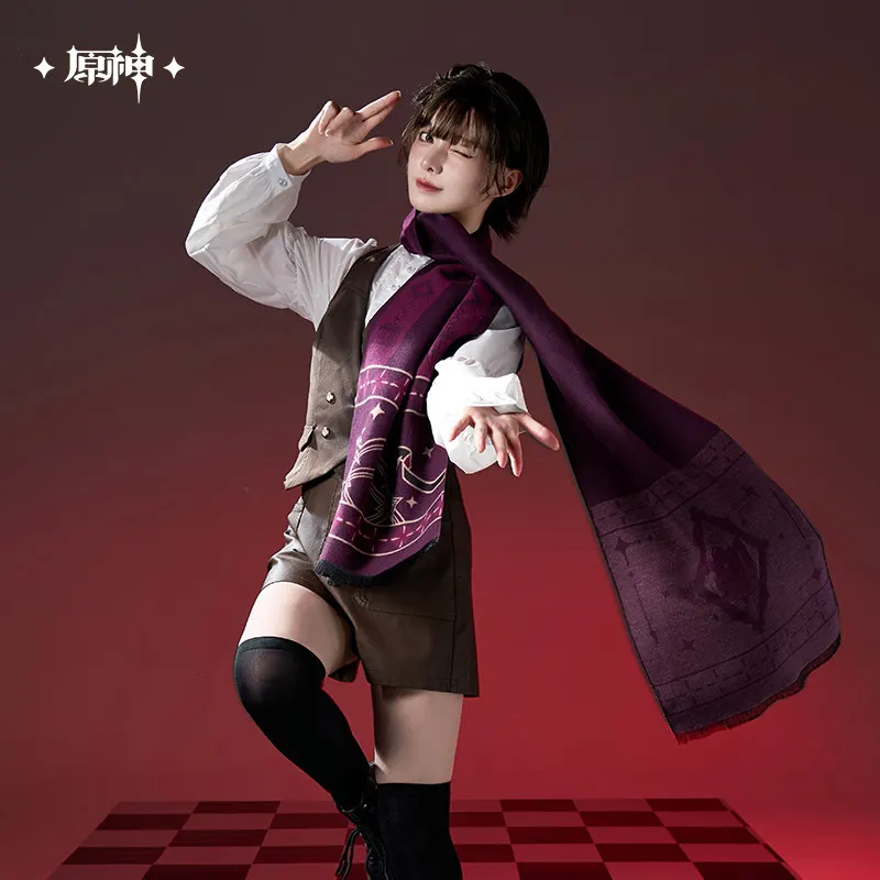 Official 35*190CM Genshin Impact Magic Show Lyney /Lynette Impression Scarf Cosplay Props Birthday Gifts