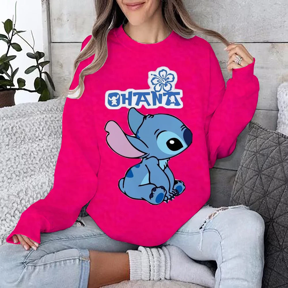 Women's Fashion Hoodie Disney Stitch print Fashion Autumn Daily Long Sleeve Round Neck Loose Pullover Cartoon Boho Style Sweatsh