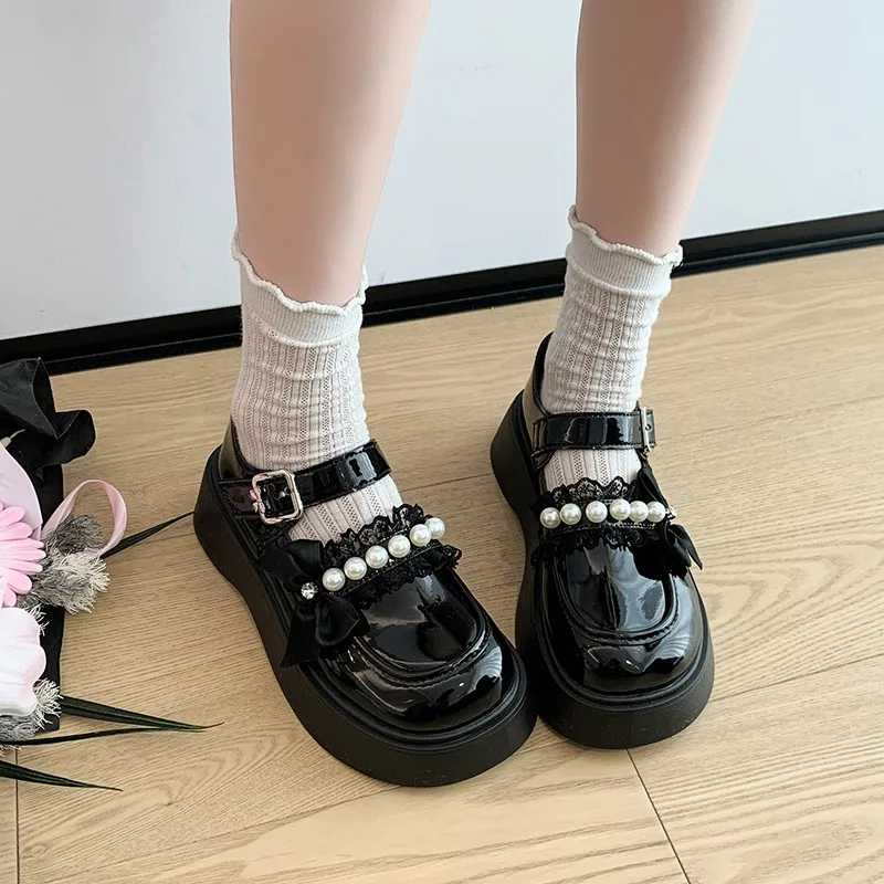 

Kids'Casual PU Leather Shoes Princess Spring Shoes For Girls Thick Bottom Anti-slip Black Off-white Shoes Size 35-40
