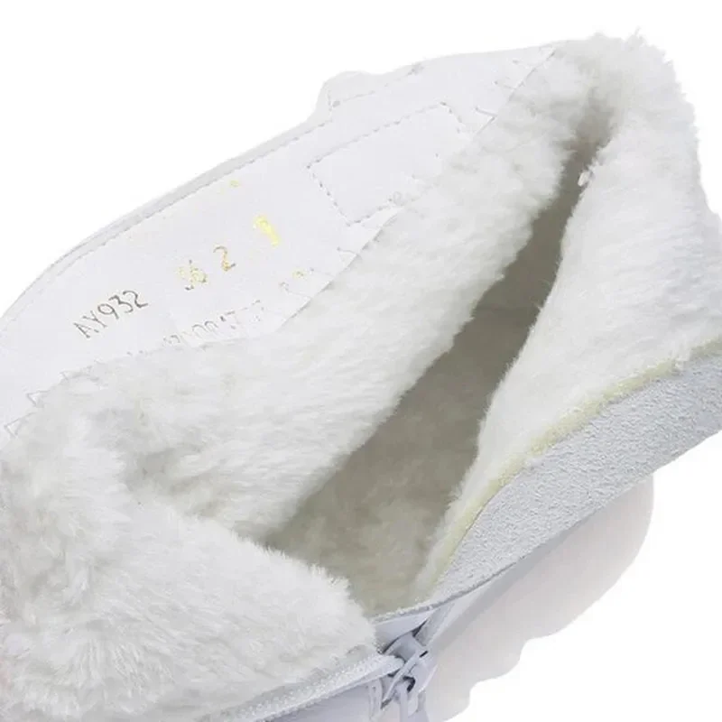 Botas de couro genuíno com laço feminino, botas de neve de algodão branco, sapato antiderrapante, com inclinação quente, enfermeira, inverno, nova moda, 2024