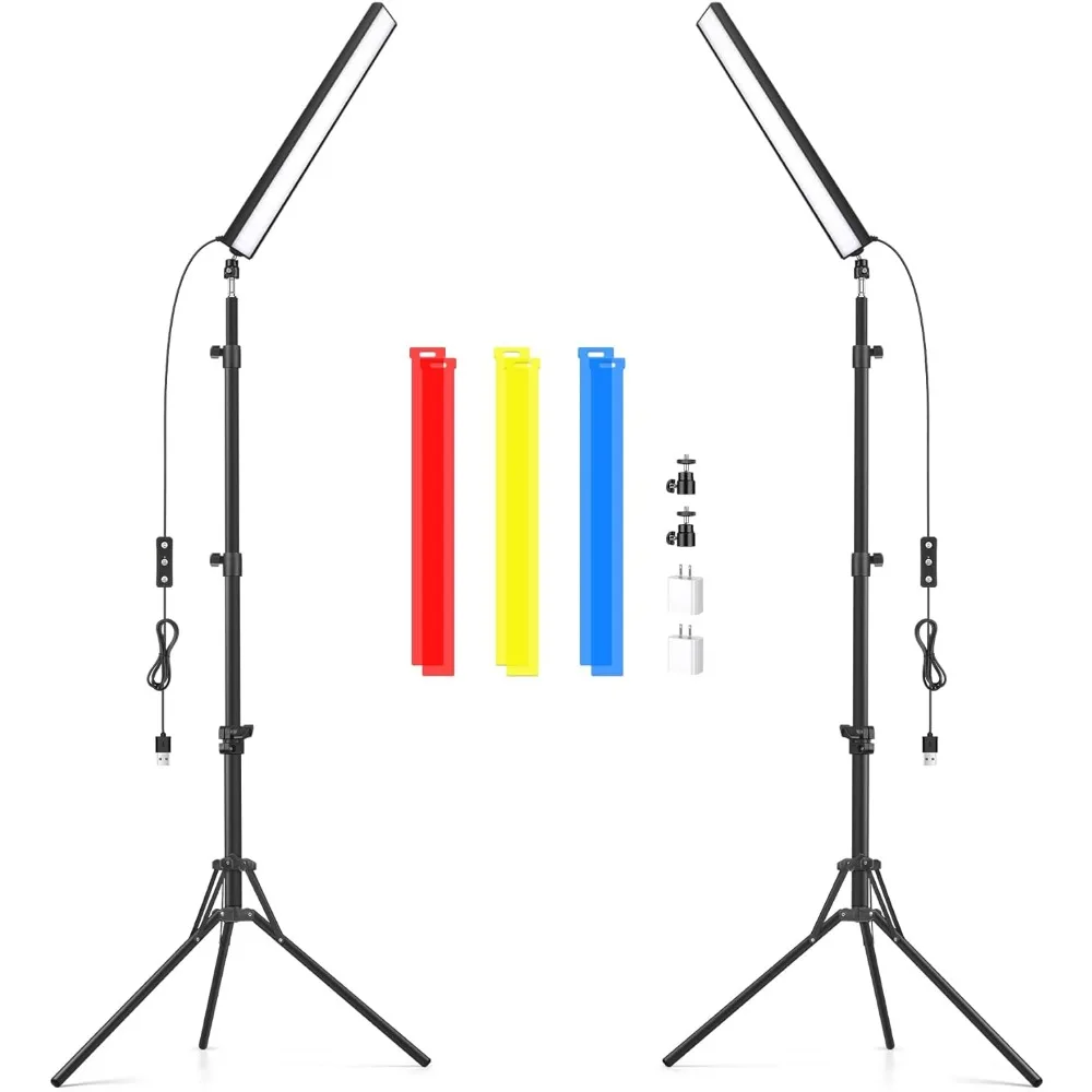 

2 Pack Led Video Light Wand Stick, Obeamiu 5600K Led Photography Lighting Wand Kit with 63'' Tripod Stand/Color Filters, Studio