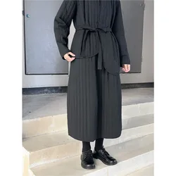 Johnature Black Padded High-waisted Vertical Skirts A-line 2024 Autumn Winter New Casual Simple All Match Warm Loose Women Skirt