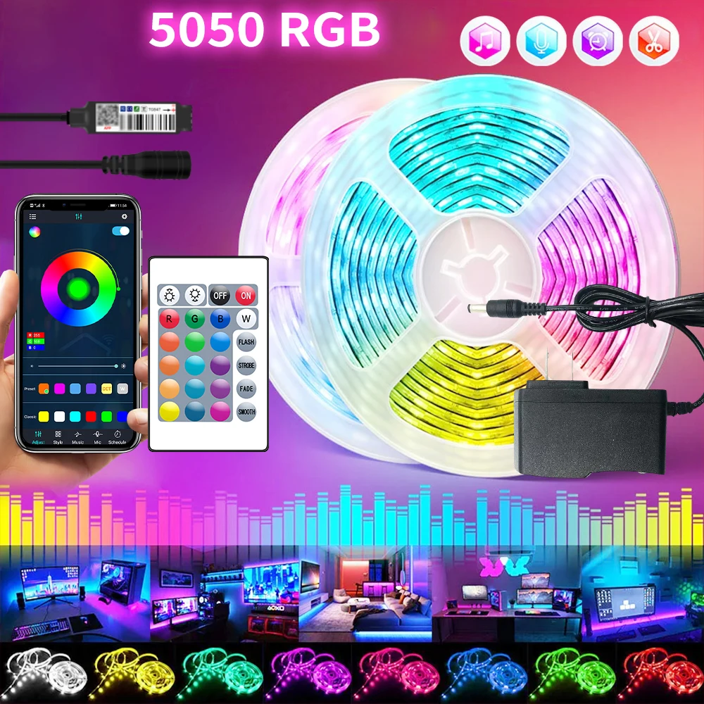 

Адаптер питания Bluetooth DC12V Светодиодные ленты 5050 RGB Светодиодные фонари Диодная лента Гибкая лента Приложение для телефона Декоративное освещение для вечеринки