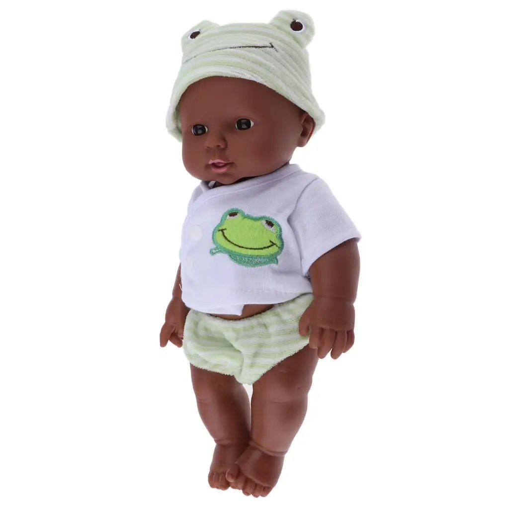 Reborn Neonato Africano Nero Baby Doll Morbido Vinile Realistico Reborn Doll per Regali per Bambini - 12 Pollici (Verde)