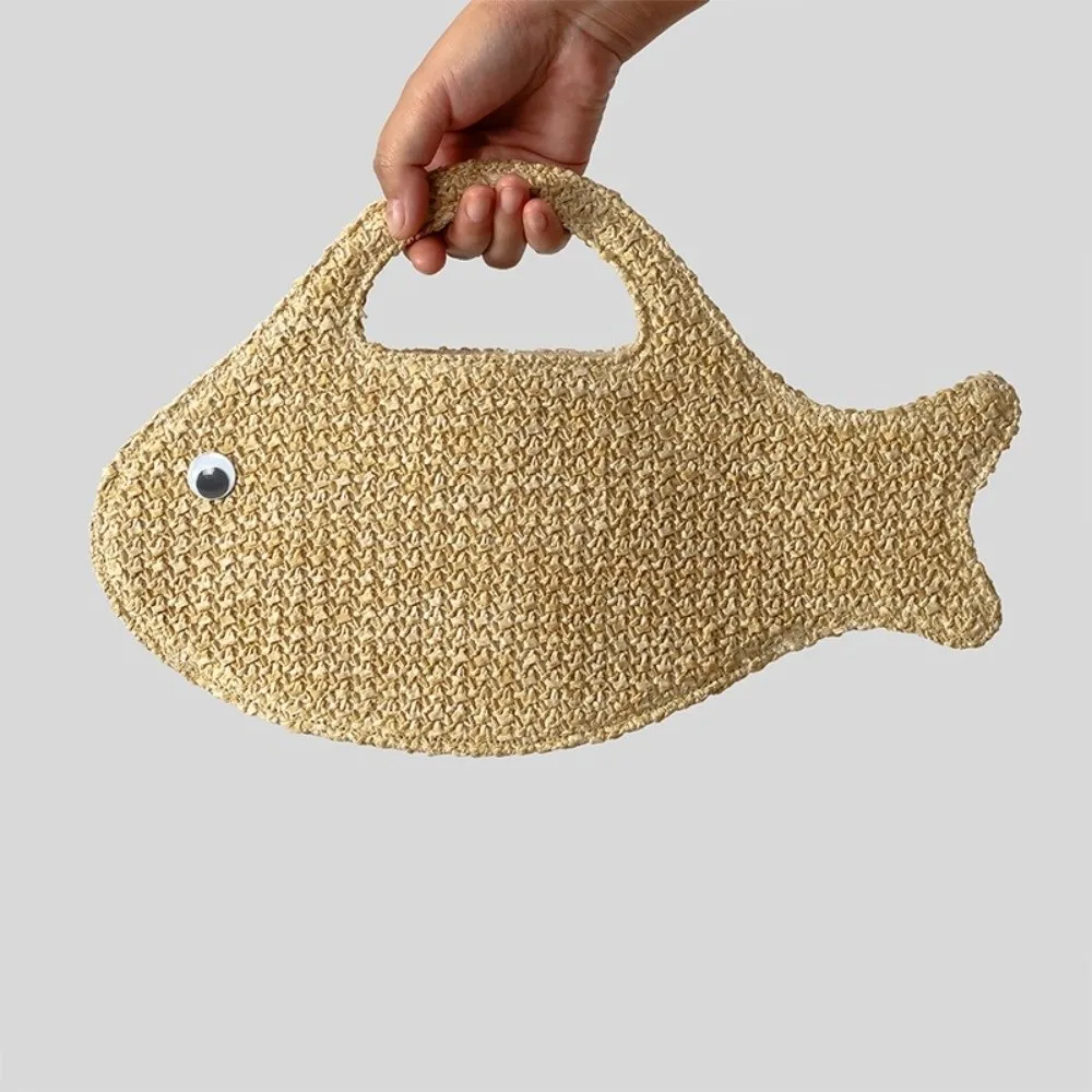 

Boho Large Capacity Woven Bag Straw Knit Fish Shaped Handbag Eco-Friendly Lightweight Shopping Bag Beach
