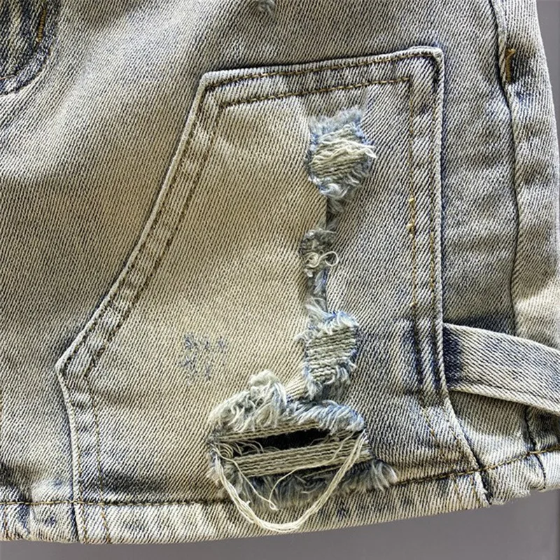 [Zoci] tragen Tränen Arbeits kleidung Denim kurzen Rock Frauen Sommer hohe Taille, elastische Abnehmen, Mädchen Hüfte umarmen