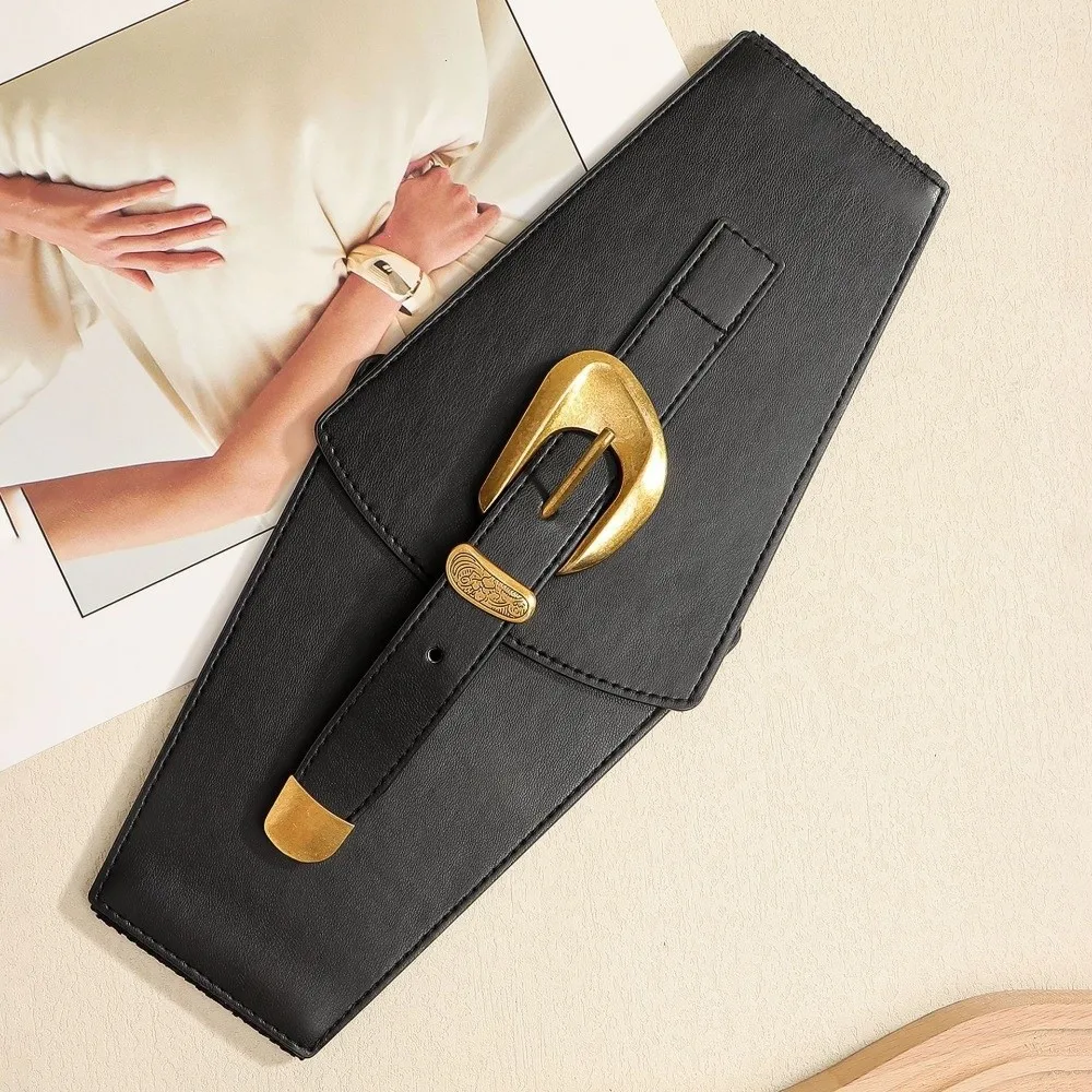 

Элегантный корсет из искусственной кожи для стильных девушек, эластичный однотонный широкий пояс-кумербанд, утягивающий пояс в стиле вестерн, ковбойский ремень для образов