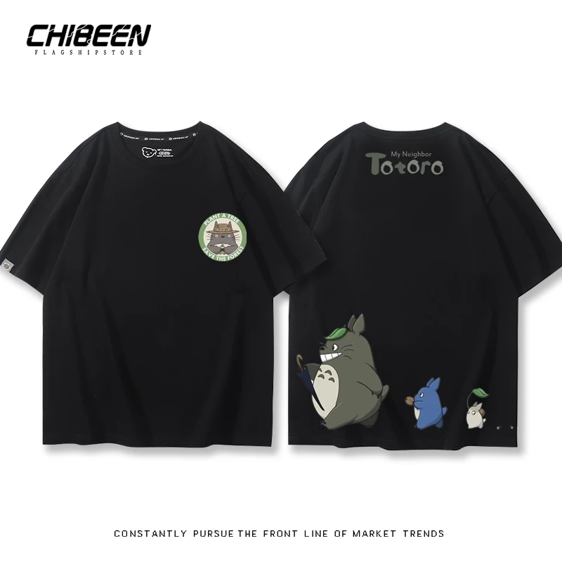 My Neighbor Totoro Anime 100% Cotton T-shirt Fashion Couple Tops Summer New Short Sleeve Street Casual Men's Clothing