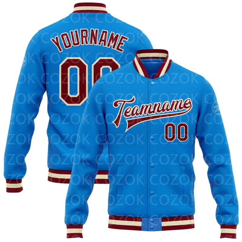 Custom Blue Orange 3D Printed Baseball Button Jacket Bomber Full-Snap Varsity Letterman Jacket