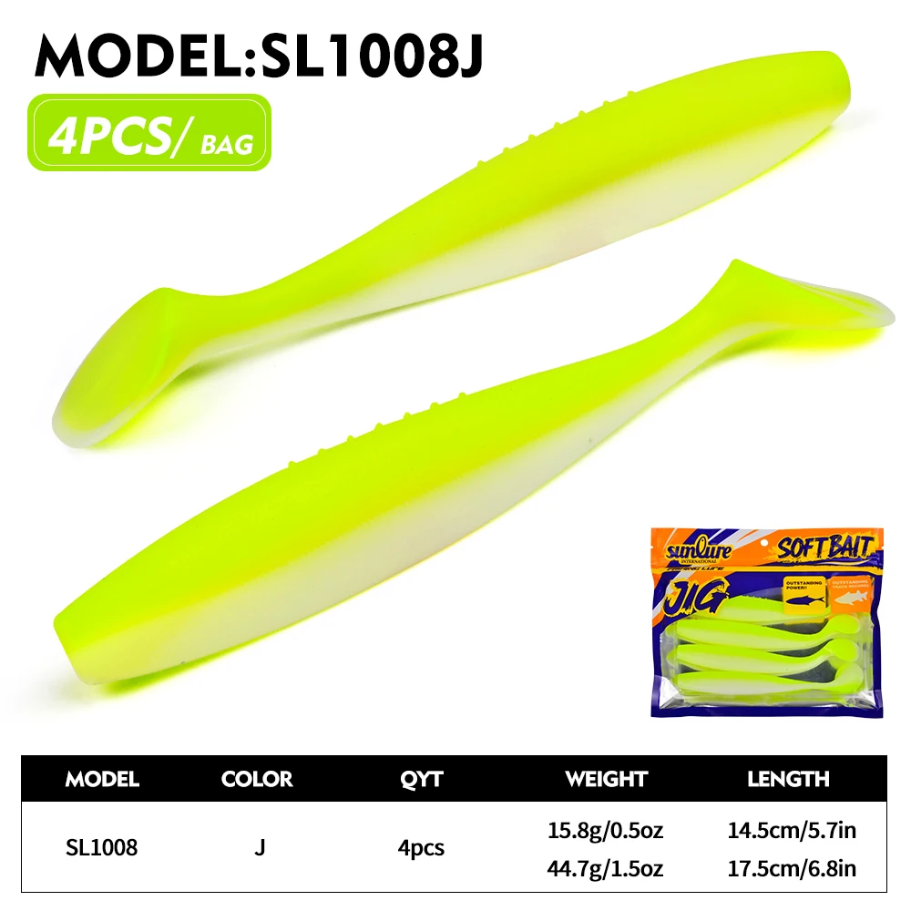 Sunlure 4 Stück/Beutel T-Tail Paddle Weichköder Künstlicher Silikon-Glitzer-Swimbait 14,5/17,5 cm Weichköder für Bass-Salzwasserfischen Pesca