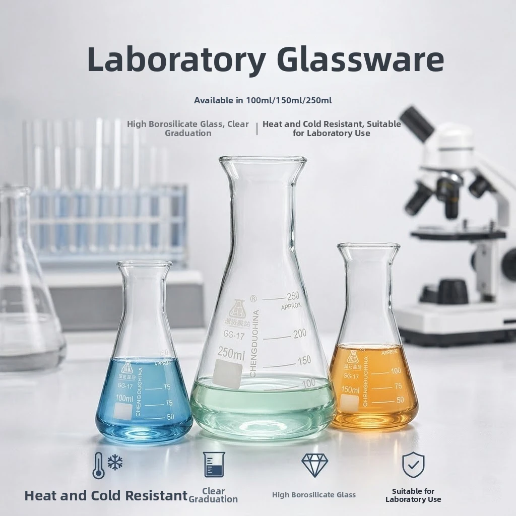 1pcs Glass Conical Flask with Bellmouth 50/100/250/500/1000/2000ml Lab Large mouth triangular flask