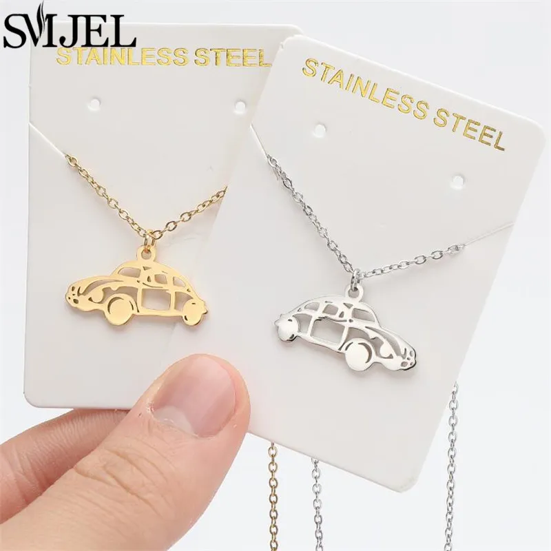 Cartoon Limousine Car Pendant Necklace Men Women Stainless Steel Choker Chain Fashion Necklaces Punk Travel Lovers Gift Collares