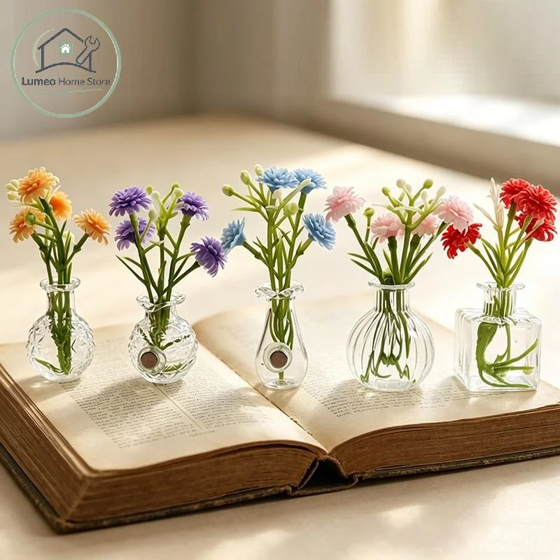 Aesthetic Glass Vase Fridge Magnet 1/5 Pcs DIY Mini Flower Holder Refrigerator Message Board for Dorm Decor