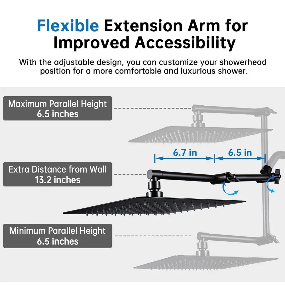 مجموعة دش سوداء غير لامعة مقاس 10 بوصات مع محول 3 إعدادات، ورذاذ محمول، وذراع قابل للتعديل #3