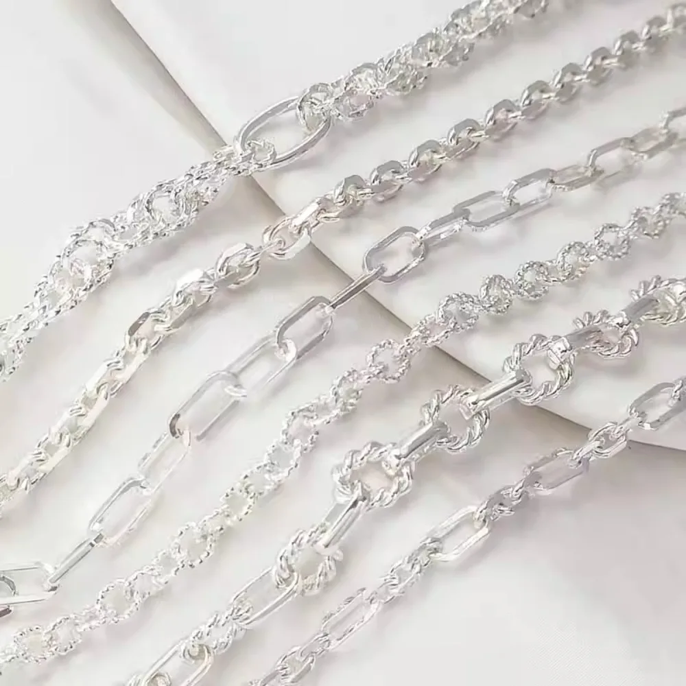 Silver-coated Thick Chain Twisted Long Square Chain, Starry Sky Handmade Chain DIY Bracelet Necklace Semi-finished Product Open