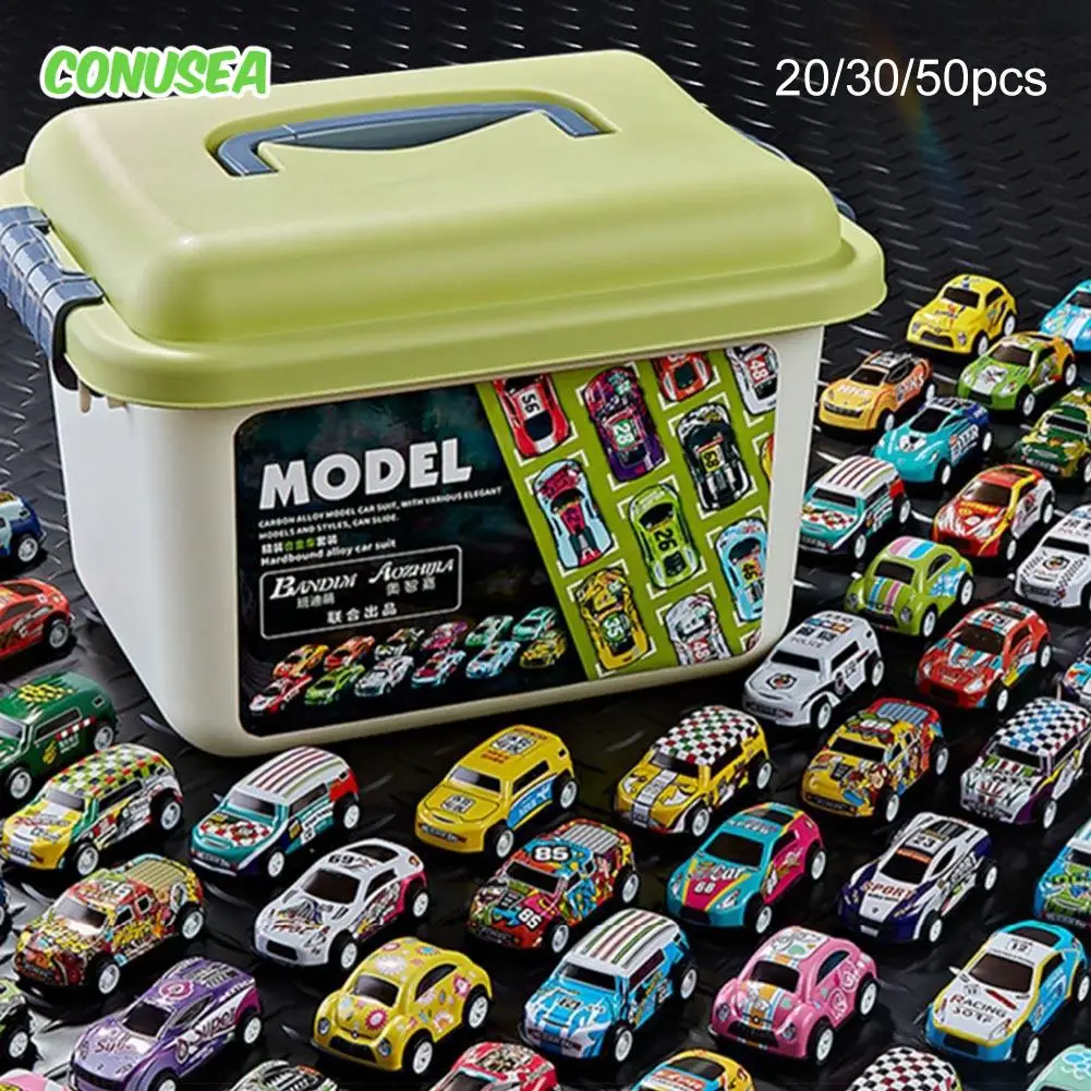 50/30Pcs Mini Alloy Car Model Set with Storage Box Diecast Cars for Boys Sliding Inertia Vehicle Children Toys for Kids Gifts