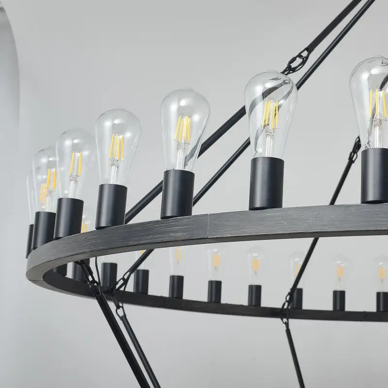 47,24-дюймовая большая люстра на колесах унитаза, 2-уровневый 36-световой промышленный круглый подвесной светильник для фермерского дома для высоких потолков,