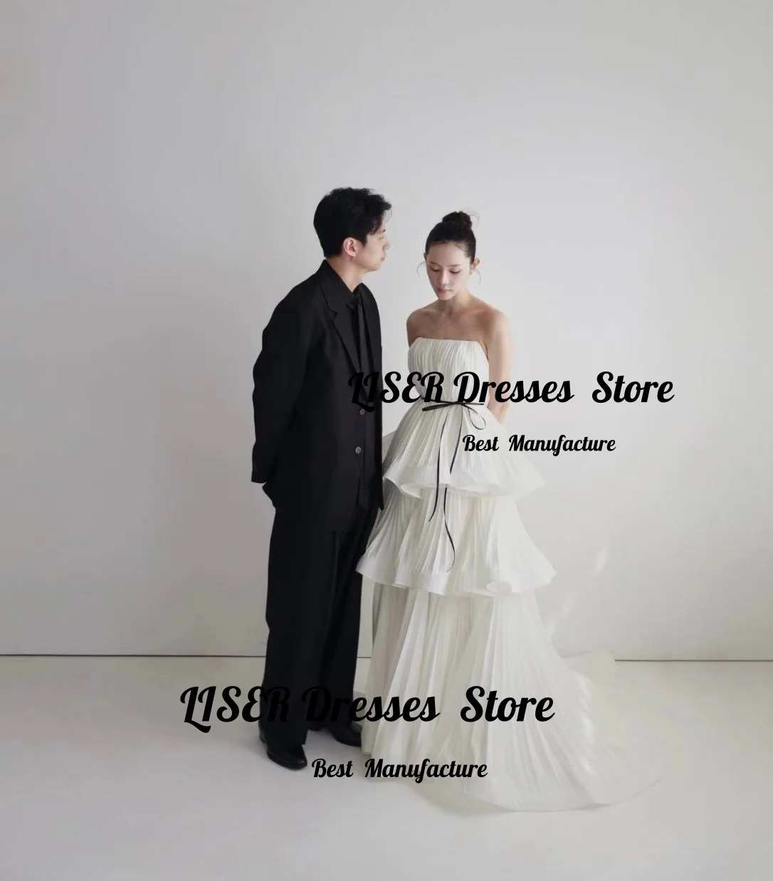 Liser Elegant Wedding Dress Strapless Pleated Ivory Satin A-Line Korea Photo Shoot Bridal Gown Customized Evening Dresses 2026