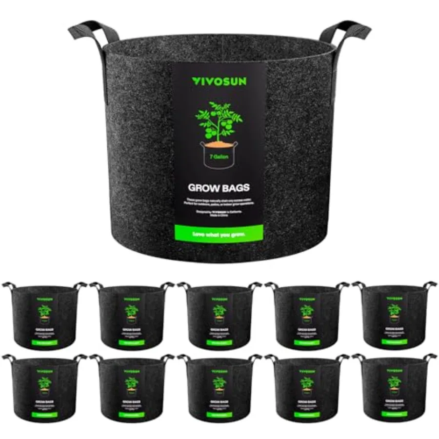 

0-Pack 7 Grow Bags, Reinforced Planter Fabric Pots for Gardening Black