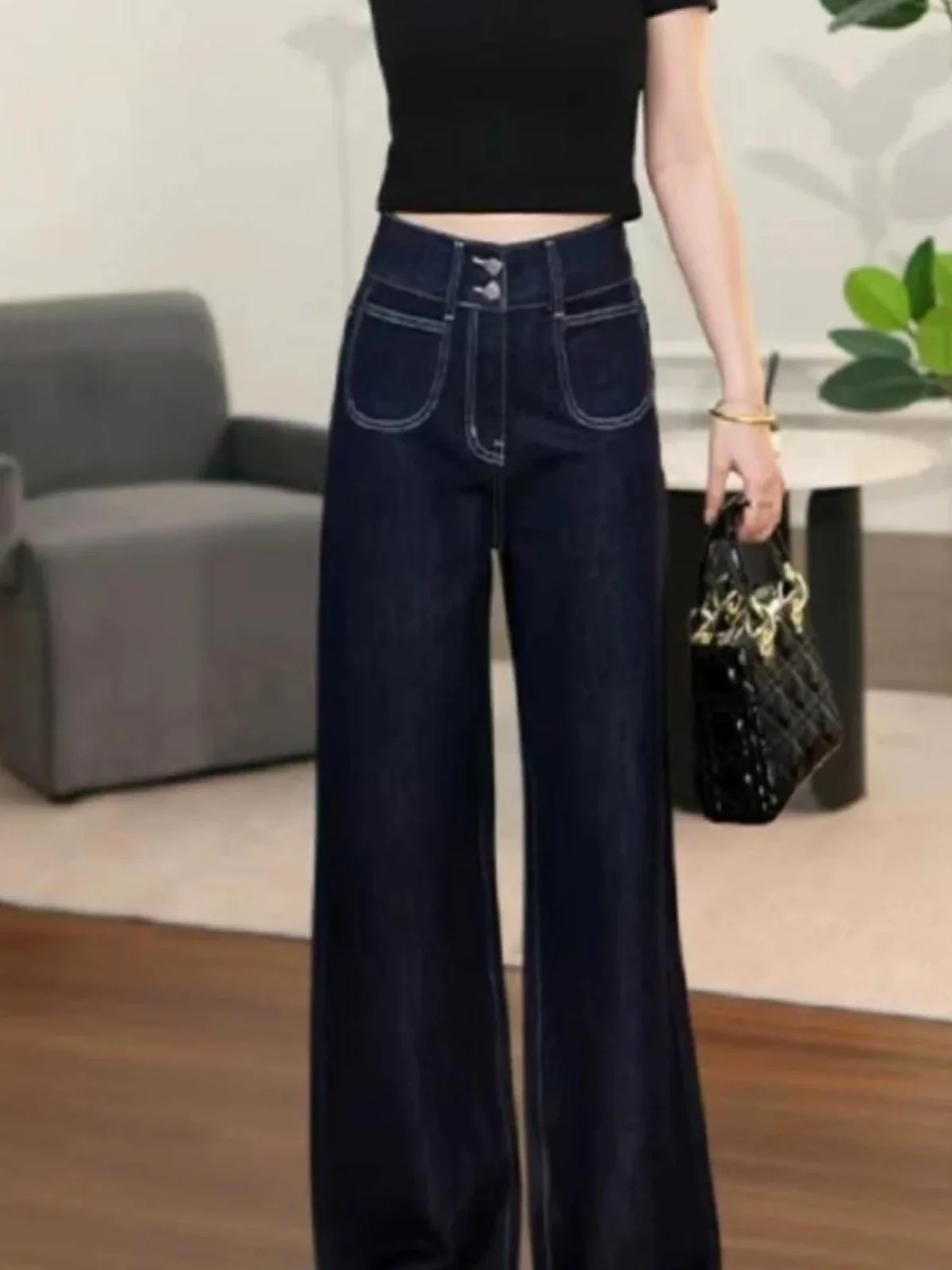 

High Waist Wide Leg Jeans Women's Loose Fit Versatile plus Size Slimming Design Sensation Trendy Pants for All Seasons