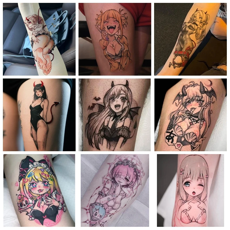 

35 Pattern Anime Girl Temporary Tattoos Cartoon Lifelike Colorful Tatoo Body Art Waterproof Fake Tattoo Stickers for Woman Man