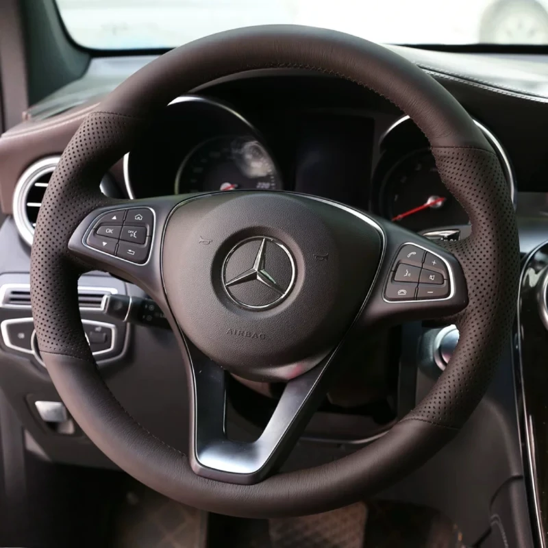 For Mercedes Benz A45 AMG W176 C63 W204 CLA C117 CLS S-Model 2011-2016 Hand-stitched Genuine Leather Car Steering Wheel Cover