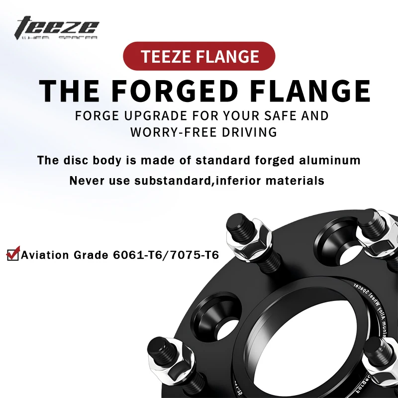 Teeze 2/4pcs 5x114.3 CB 64.1mm M14x1.5 Hub Centric Black Forged Wheel Spacer For TESLA Model Y Flange Plate 15/20/25/30/35mm